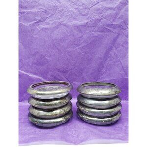 Set / Lot of 8 Vtg Leonard Italy Silver Plated & Glass Coasters Original Patina